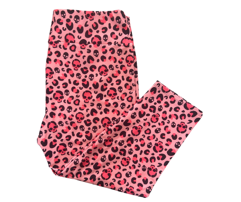 Pink Leopard Skull Capri style leggings