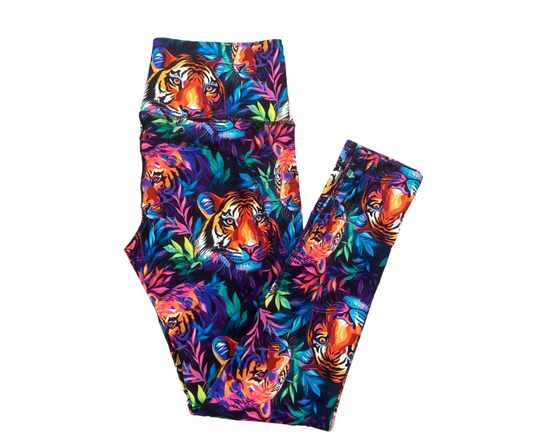 Rainbow Tiger Thigh Pocket Full Length Leggings