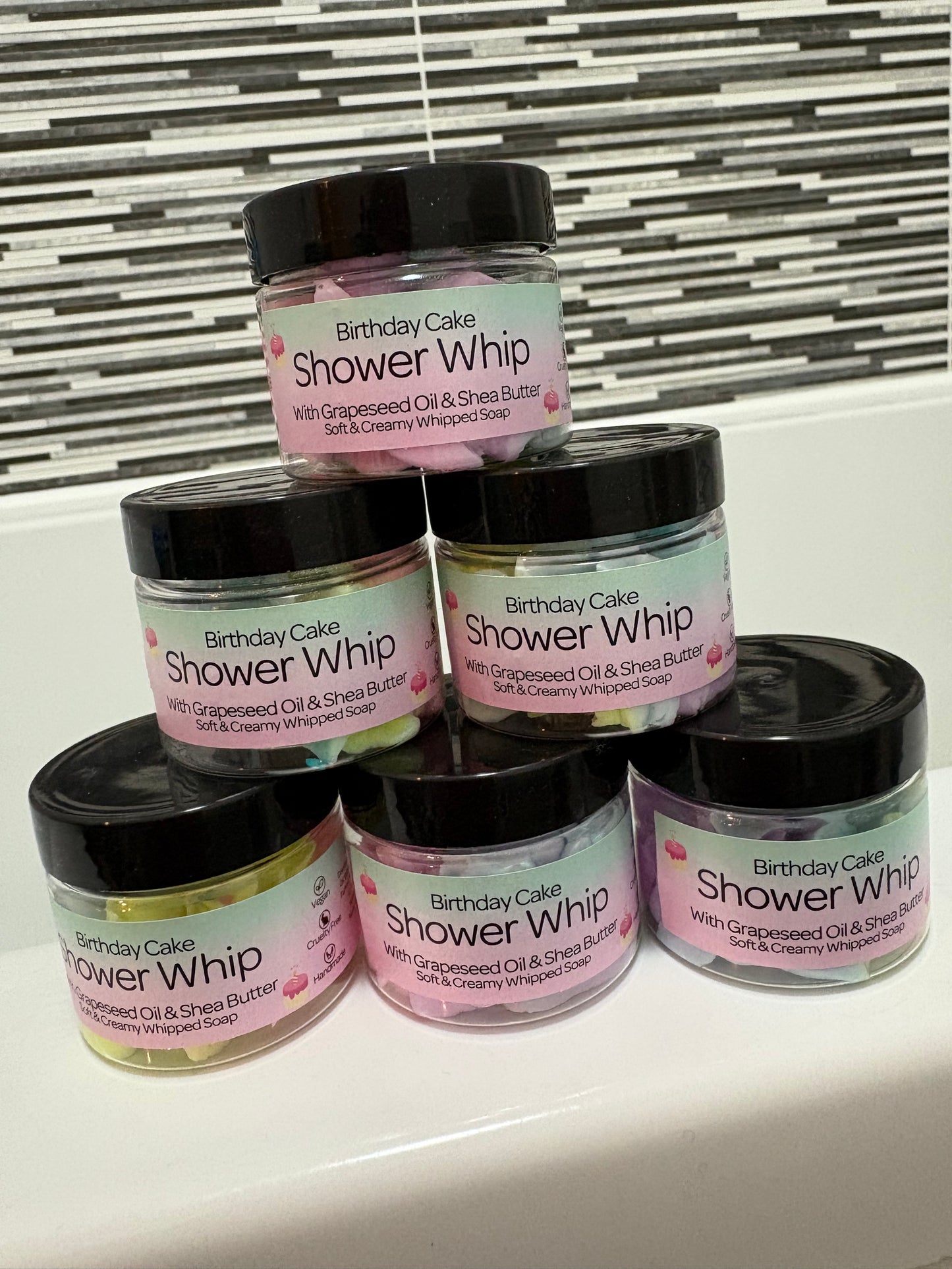 Mini birthday cake scented shower whip