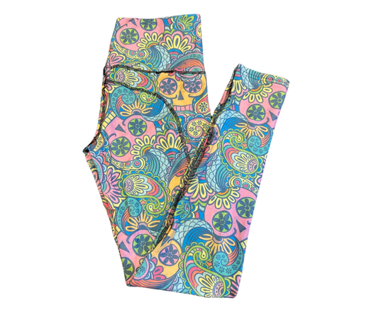 Paisley Skull Full Length Thigh Pocket leggings