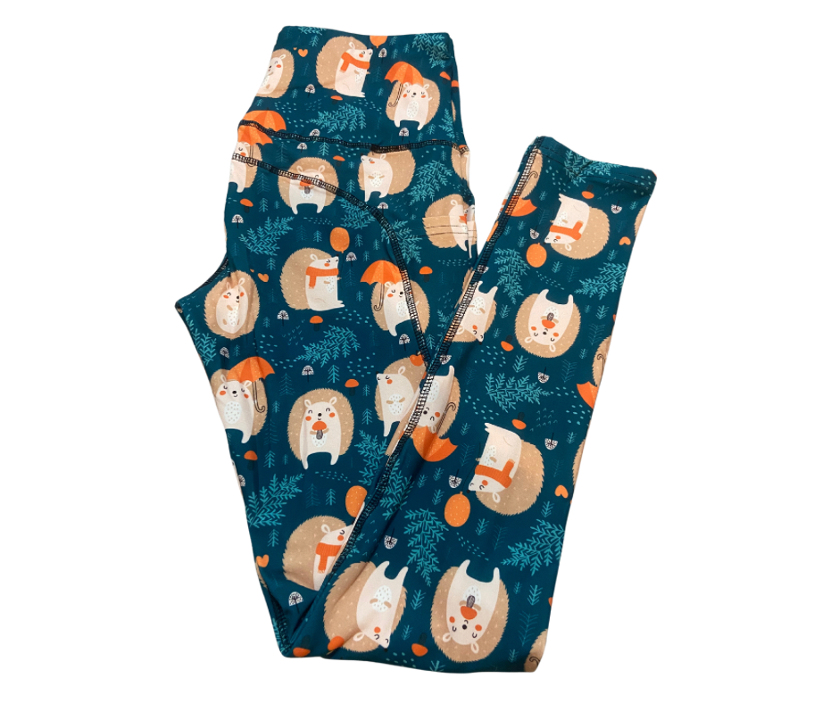 Cute Hedgehog Full Length Thigh Pocket Leggings