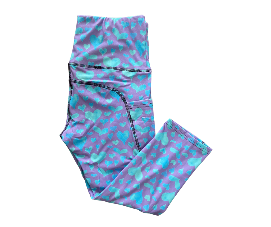 Purple Heart Thigh Pocket Capri Style Leggings
