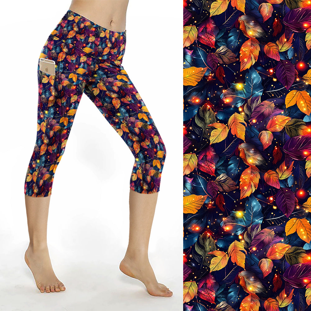 Preorder Autumn Leaves thigh pocket Capri leggings