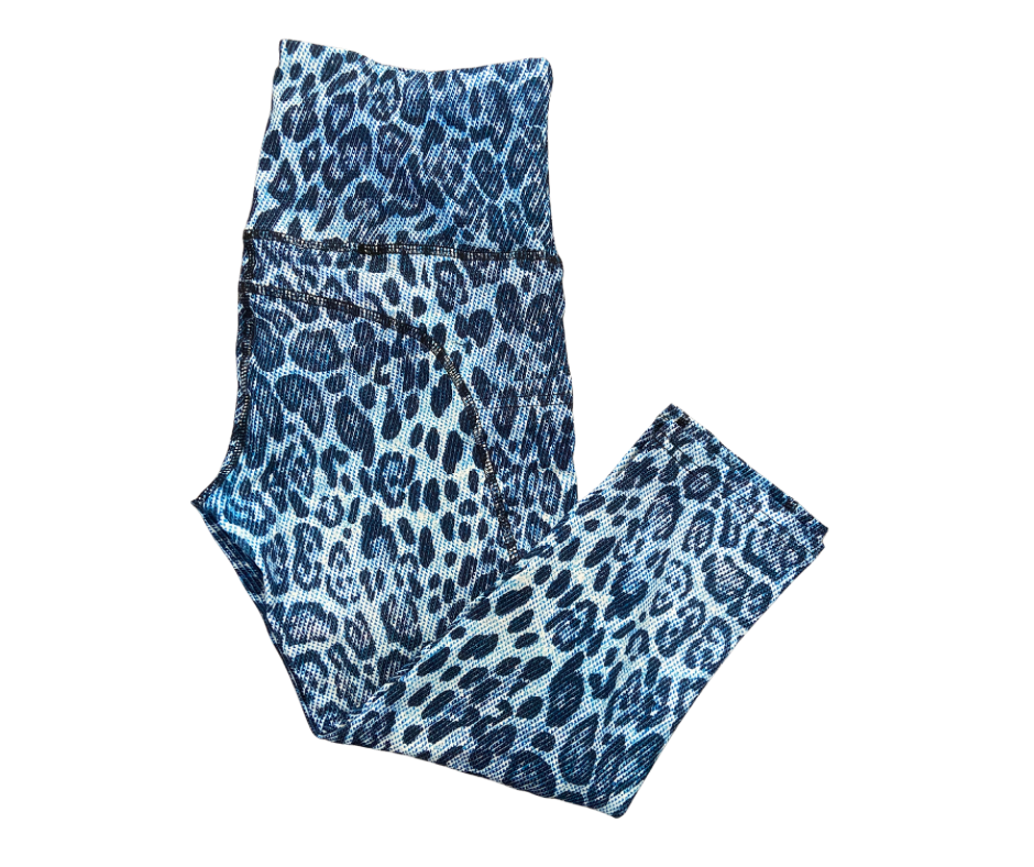 Denim Leopard thigh pocket Capri leggings