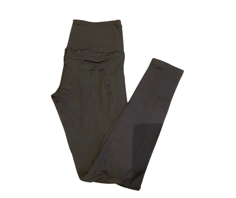 Plain Black Full Length Thigh Pocket Leggings