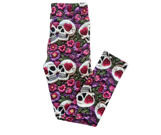 Kids Skull Love full length leggings