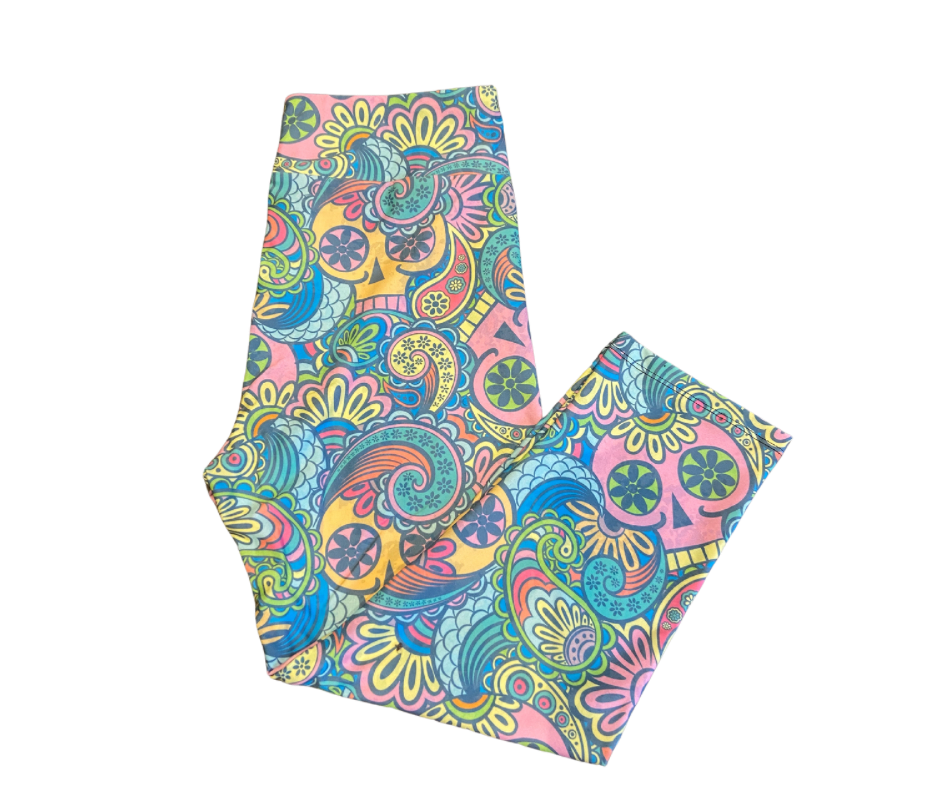 Paisley Skull Capri Leggings