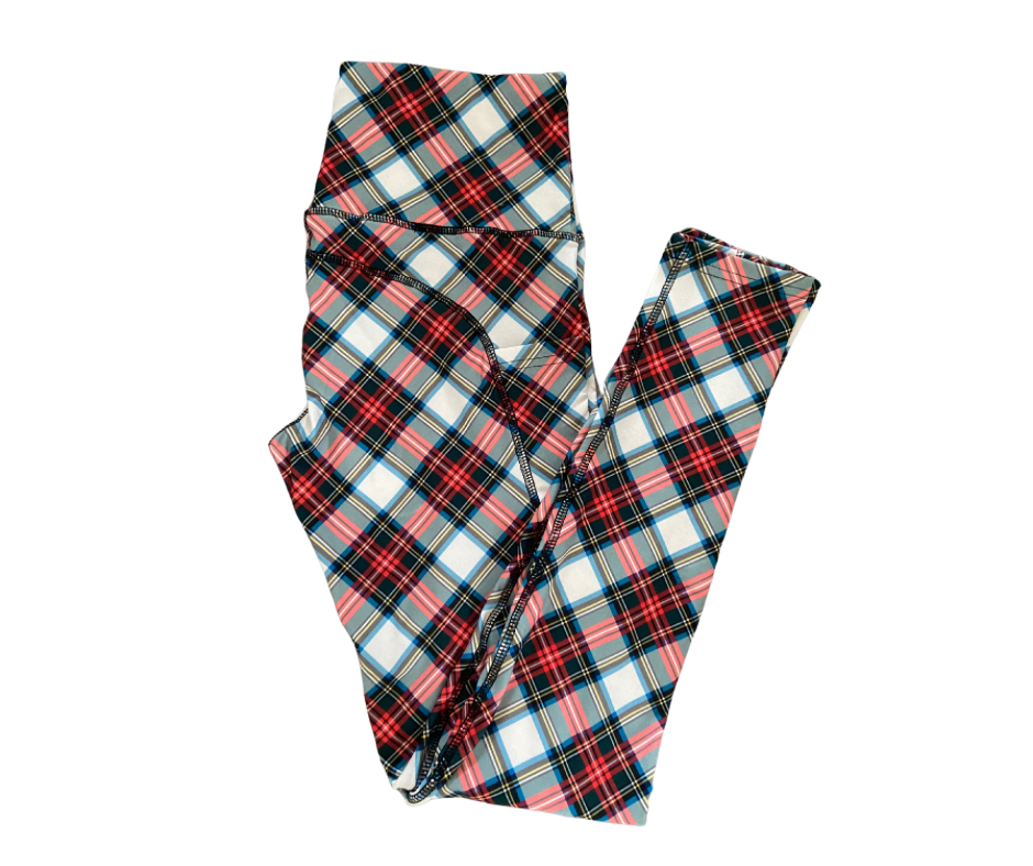 White Tartan Full Length Thigh Pocket Leggings