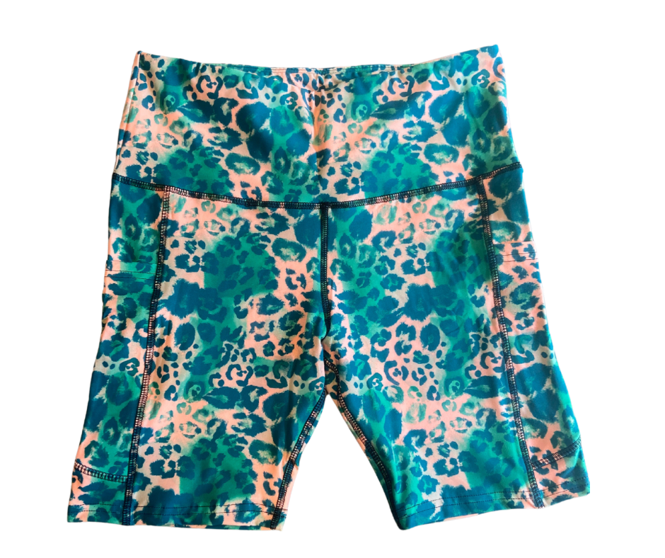 Green & Pink Leopard Thigh Pocket Shorts