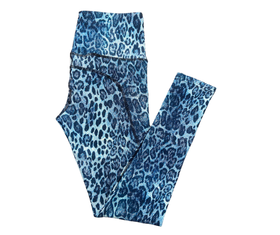 Denim Leopard full length thigh pocket leggings