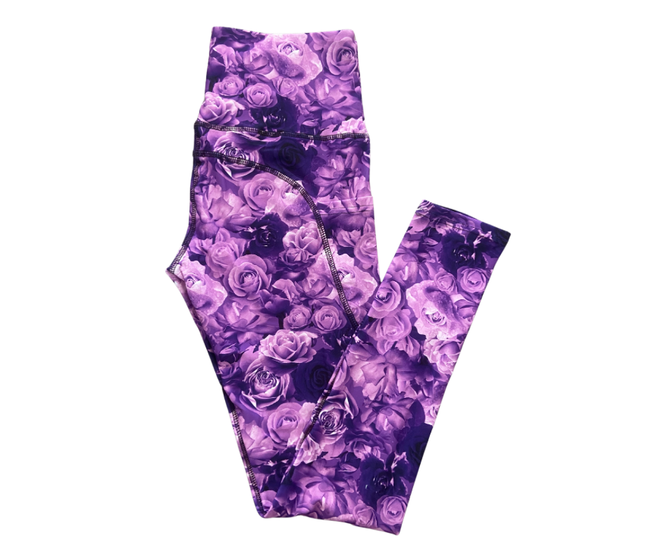 Purple rose full length thigh pocket leggings