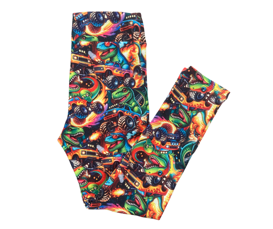 Kids Dino Monster Truck Full Length Leggings