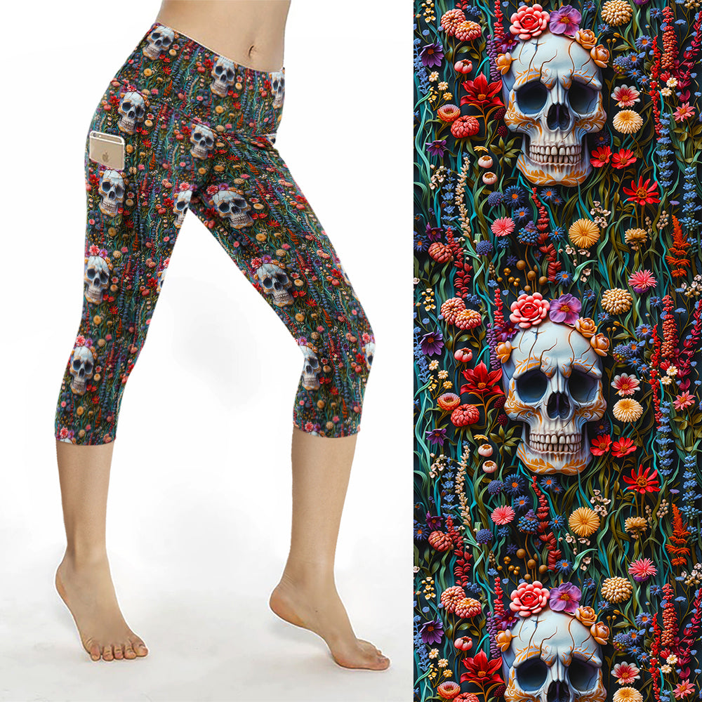 Preorder Skull Garden thigh pocket Capri leggings, ends 25th August, available early October