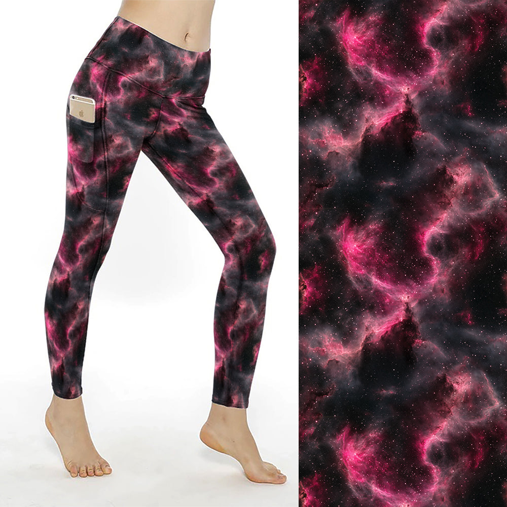 Preorder Pink Galaxy thigh pocket full length leggings. Ends 31st December, available early to mid February