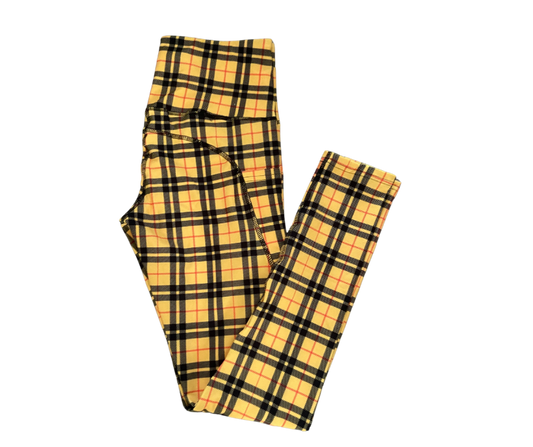 Yellow Tartan Full Length Thigh Pocket Leggings