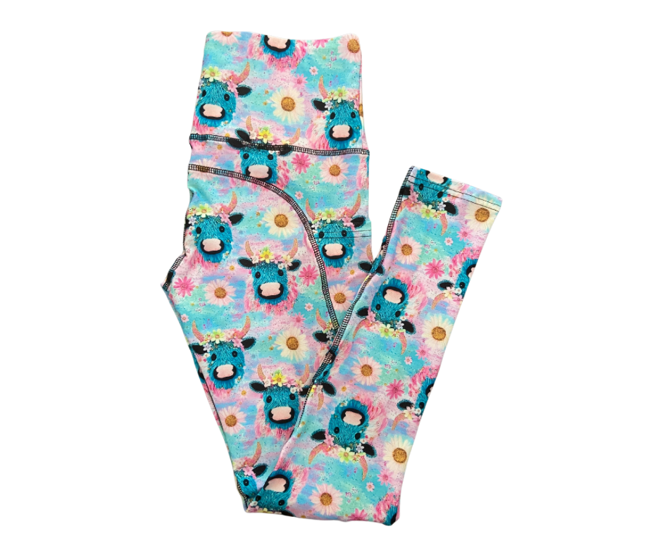 Highland Cow thigh pocket full length leggings