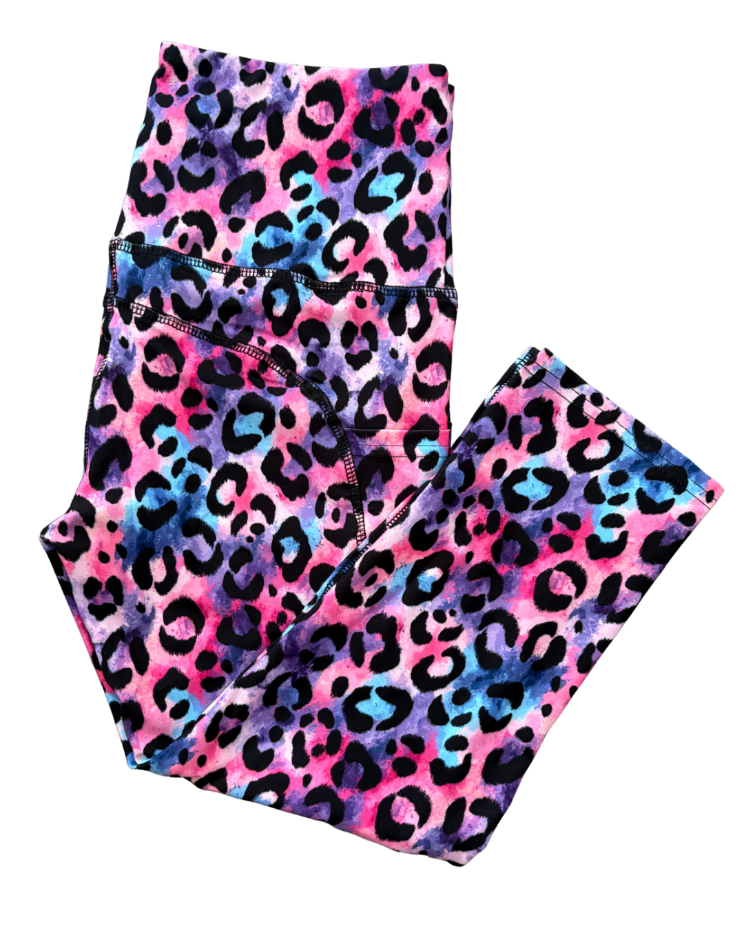 Pink & Purple Leopard Capri thigh pocket leggings