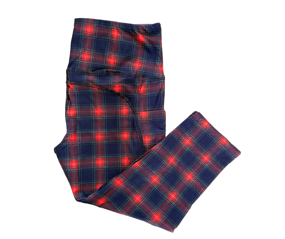 Red Tartan thigh pocket Capri leggings