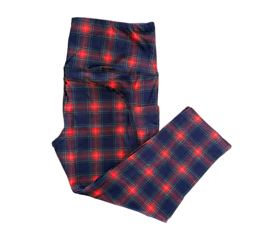 Red Tartan thigh pocket Capri leggings