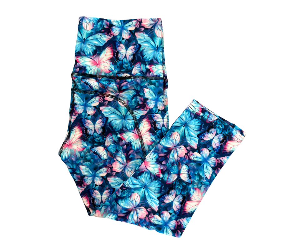 Neon Butterfly thigh pocket Capri leggings