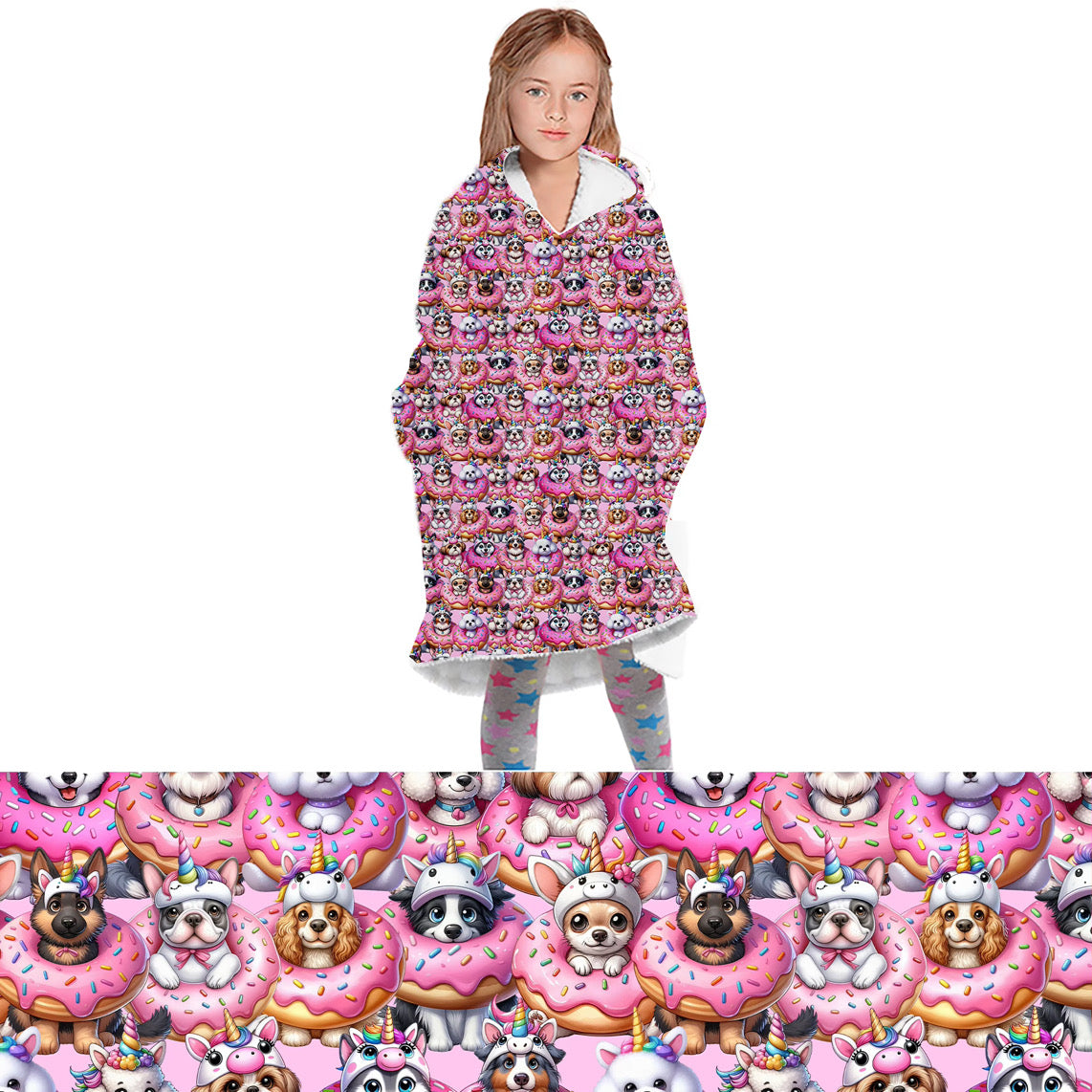 Preorder donut dog oversized hooded blanket. Ends 31st October, available early to mid December