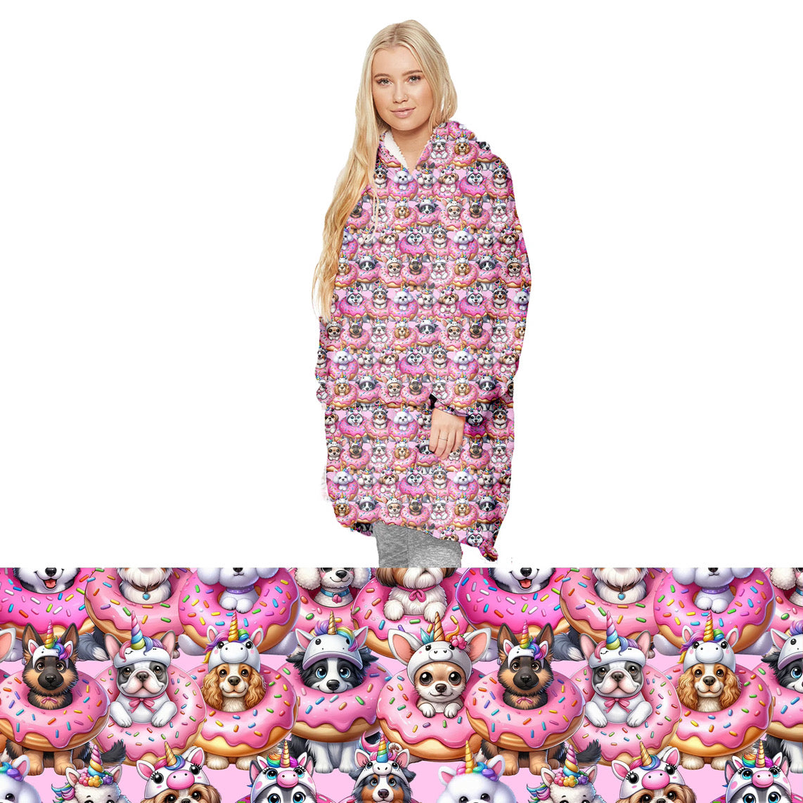 Preorder donut dog oversized hooded blanket. Ends 31st October, available early to mid December