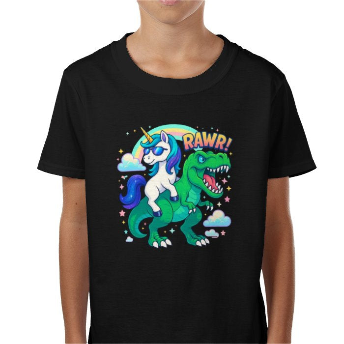 Kids Unicorn Riding A Dino T-Shirt