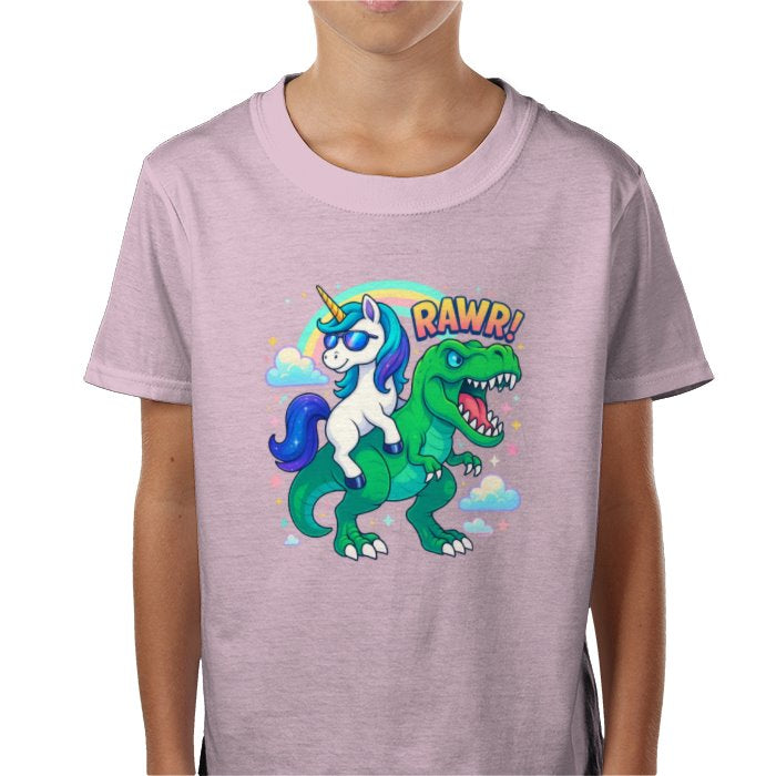 Kids Unicorn Riding A Dino T-Shirt