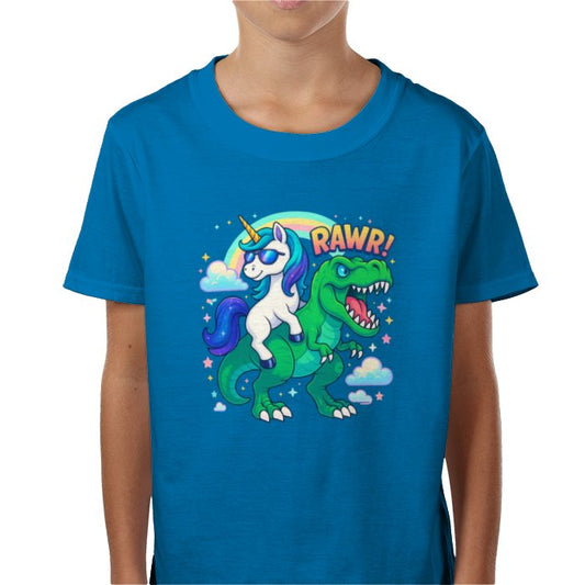 Kids Unicorn Riding A Dino T-Shirt