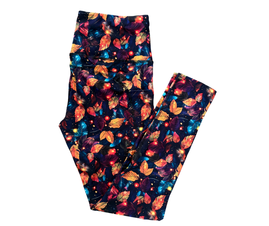 Autumn Leaves full length thigh pocket leggings