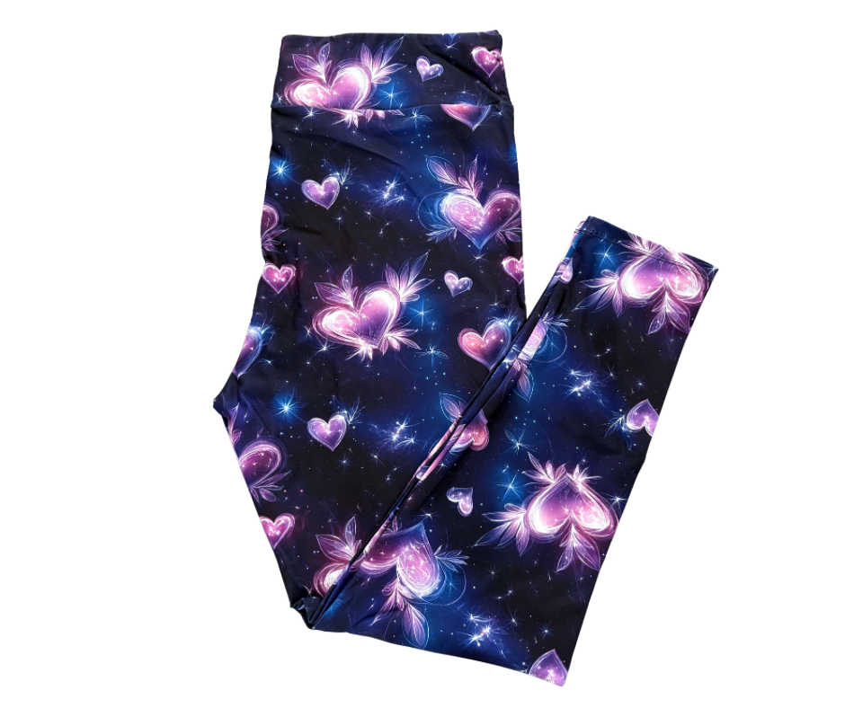 Purple Glow Heart Full Length Leggings