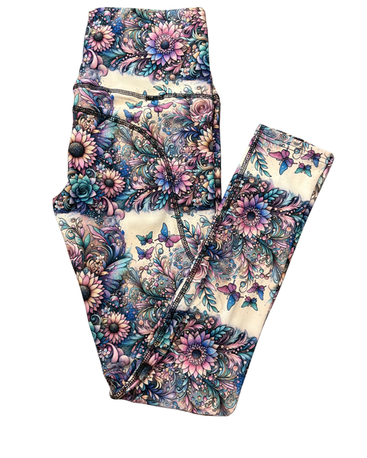 Glitter Garden full length thigh pocket leggings