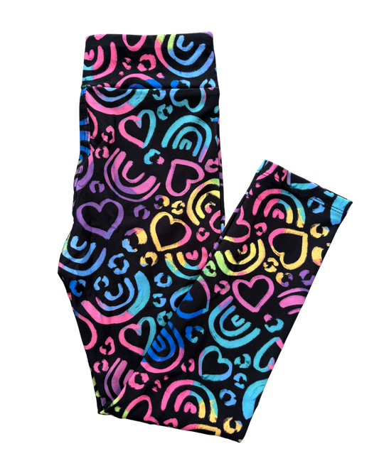 Kids Rainbow Rebel Hearts full length leggings