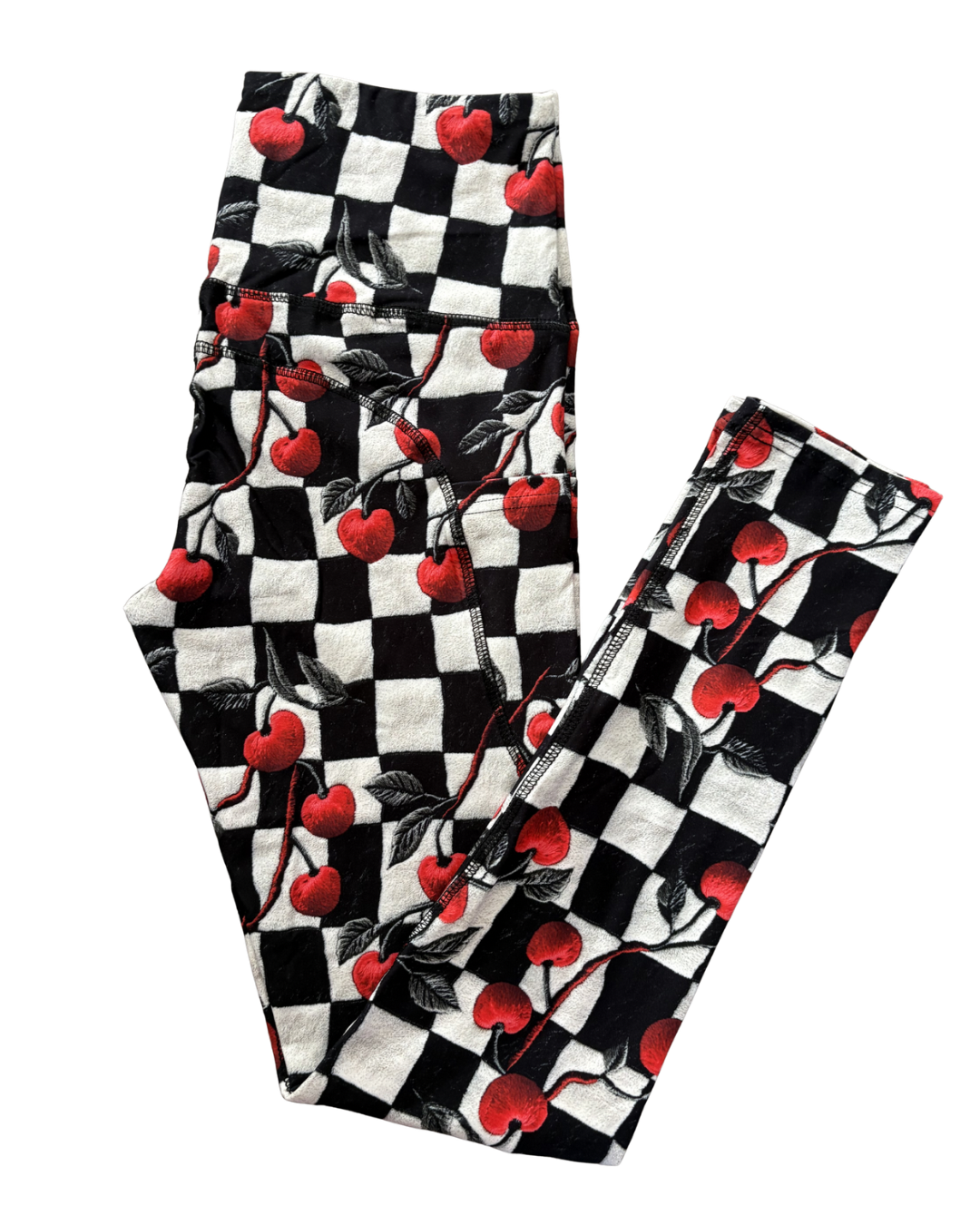 Rockabilly Cherry full length thigh pocket leggings