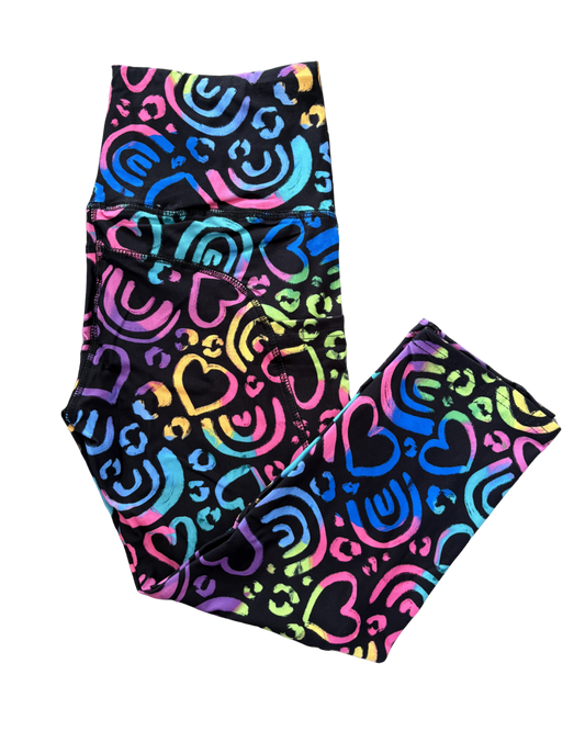Rainbow Rebel Hearts thigh pocket Capri leggings
