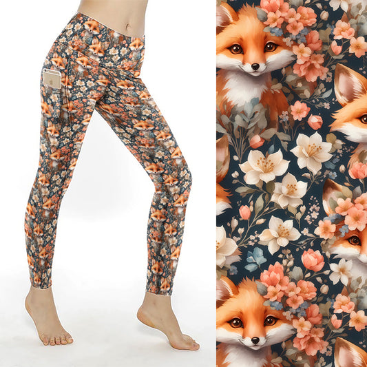 Preorder Floral Fox full length thigh pocket leggings. Ends 30th September available early to mid November