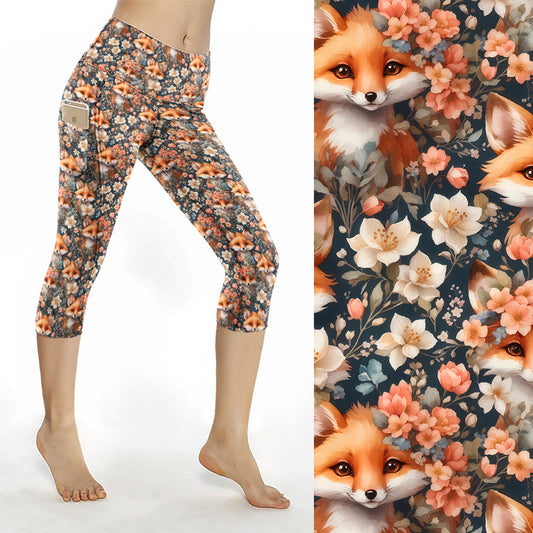 Preorder Floral Fox thigh pocket Capri leggings. Ends 30th September , available early to mid November