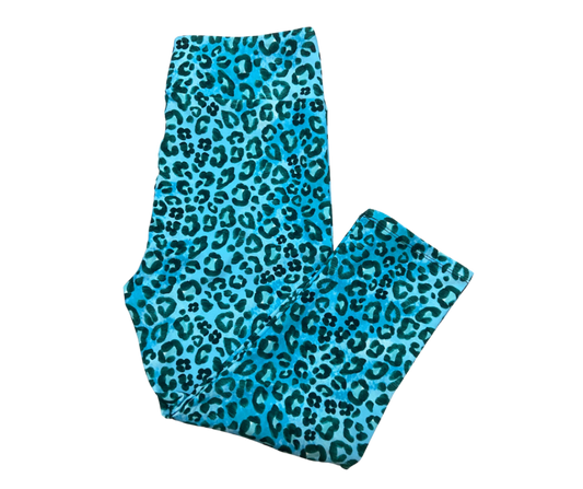 Blue Leopard Capri Leggings
