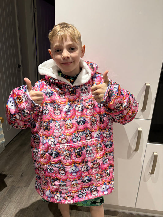 Kids Donut Unicorn Dog Oversized Hoodie Blanket