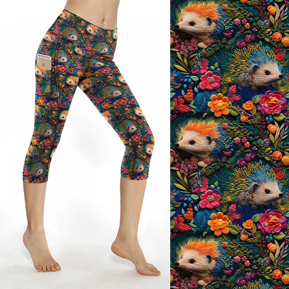 Preorder Autumn Hedgehog thigh pocket Capri leggings, ends 25th August, available early October