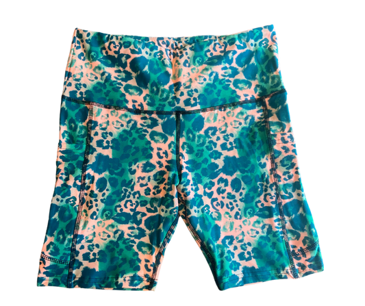 Green & Pink Leopard Thigh Pocket Shorts