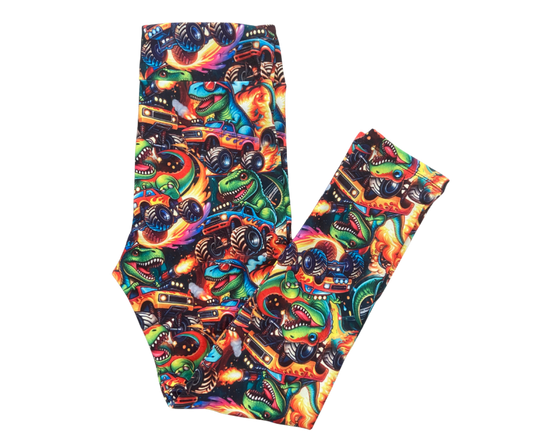 Kids Dino Monster Truck Full Length Leggings