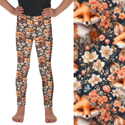 Preorder Kids Floral Fox full length leggings. Ends 30th September, available early to mid November