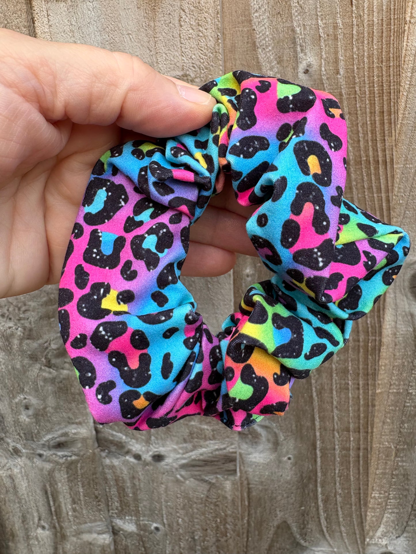 Rainbow Leopard hair scrunchie