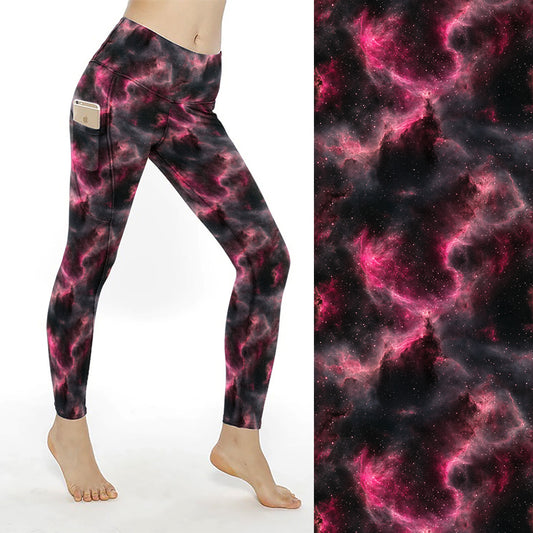 Preorder Pink Galaxy thigh pocket full length leggings. Ends 31st December, available early to mid February