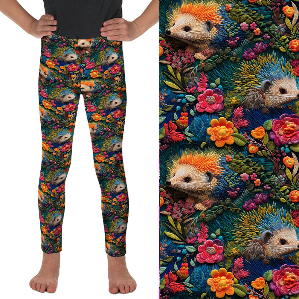 Preorder Kids Autumn Hedgehogs full length leggings, ends 25th August, available early October