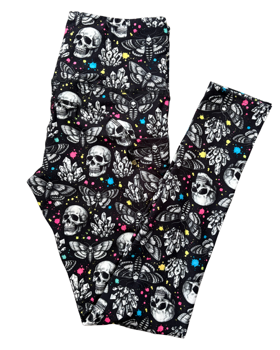 Moth & Skulls full length thigh pocket leggings