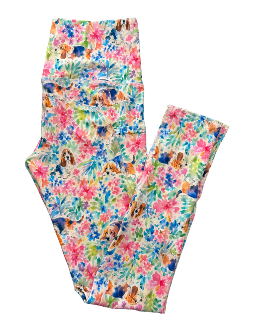 Watercolour Hound full length thigh pocket leggings