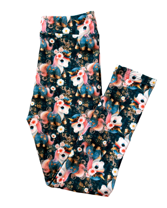 Kids Steam Punk Unicorn full length leggings