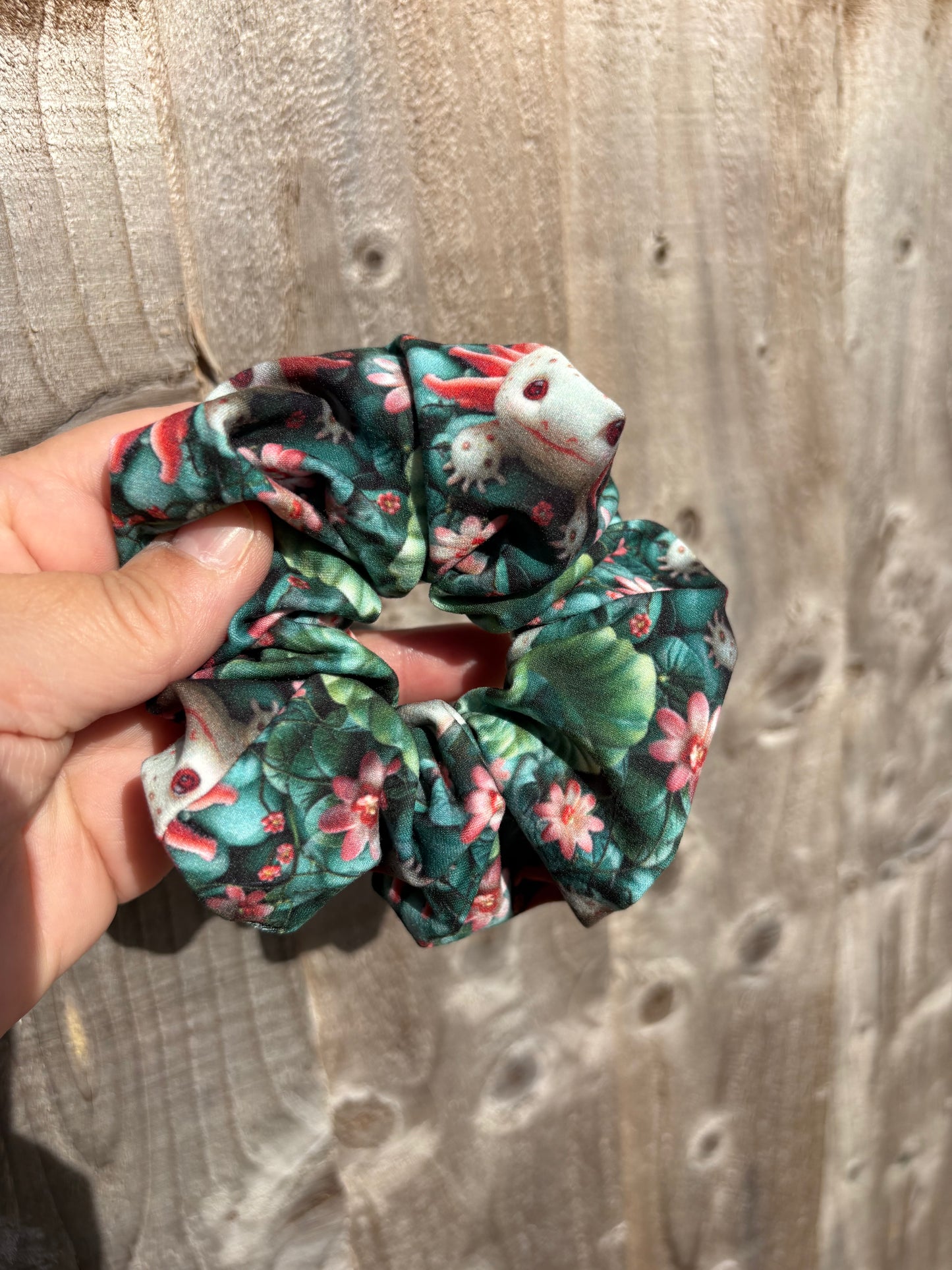Axolotl Oasis hair scrunchie